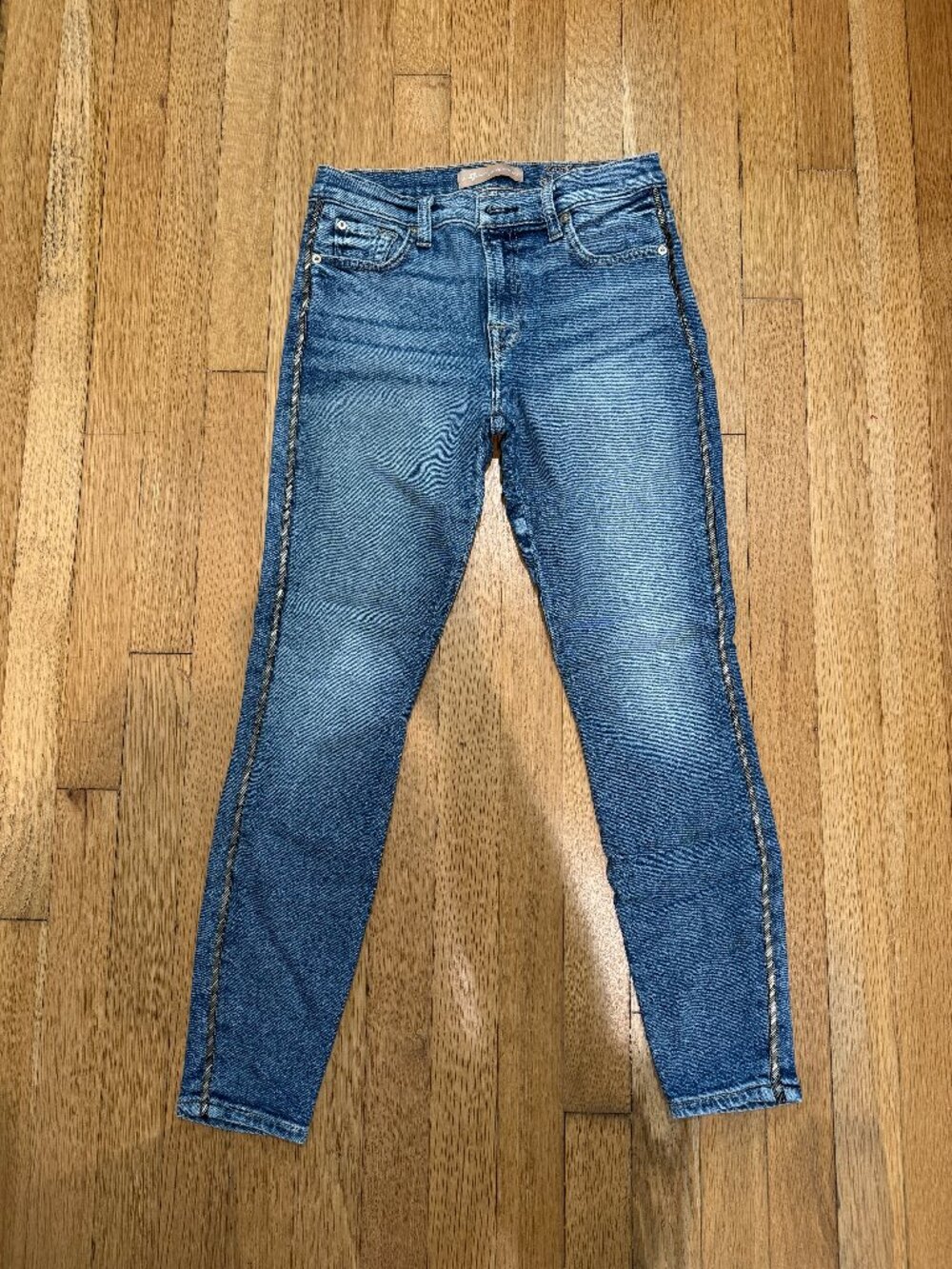 7 For All Mankind Luxe Vintage Ankle Skinny Jeans | Medium Wash | Beaded Hem | S